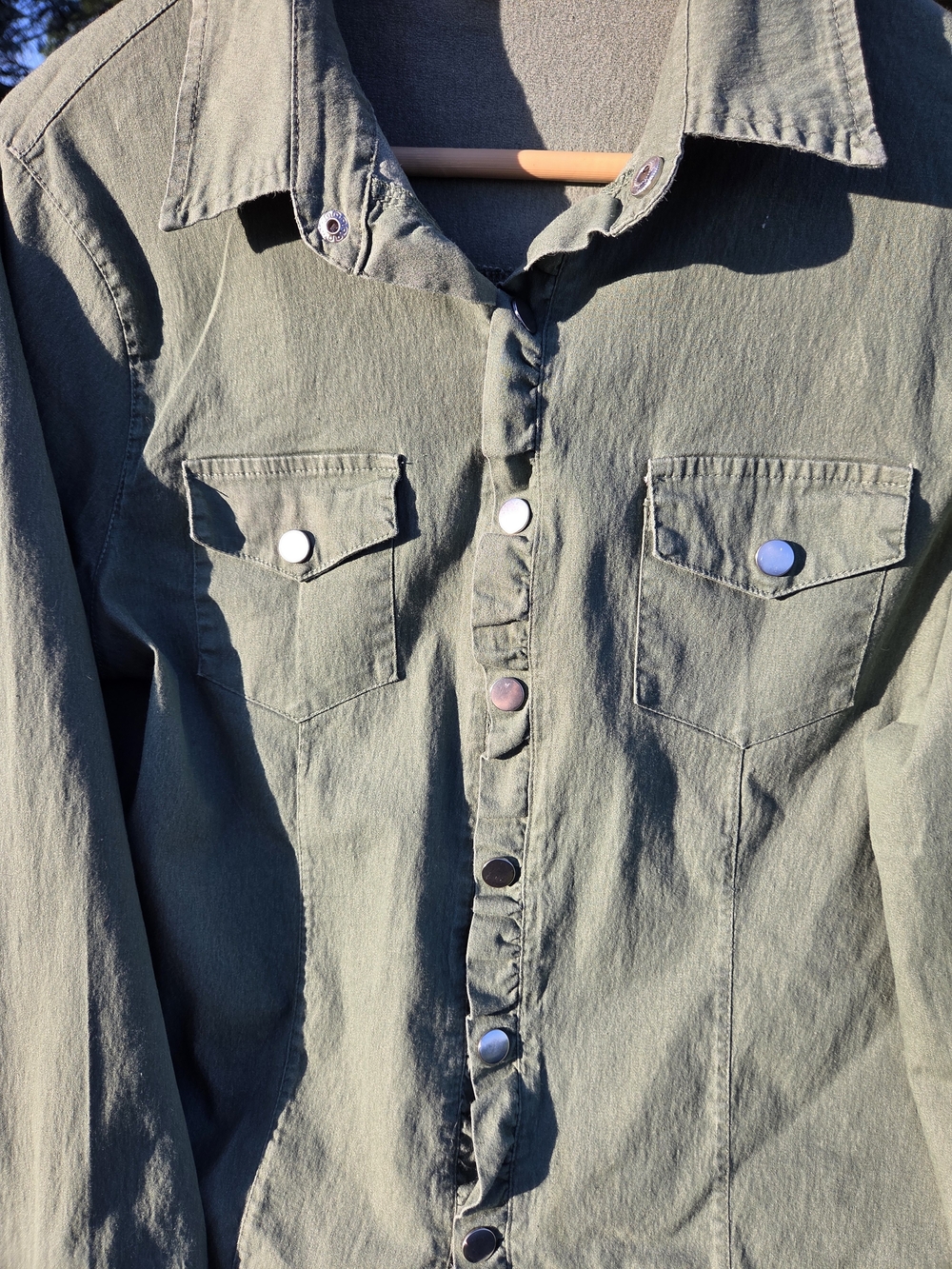 Olive Green Button-Front Utility Shirt - Picture 2 of 13